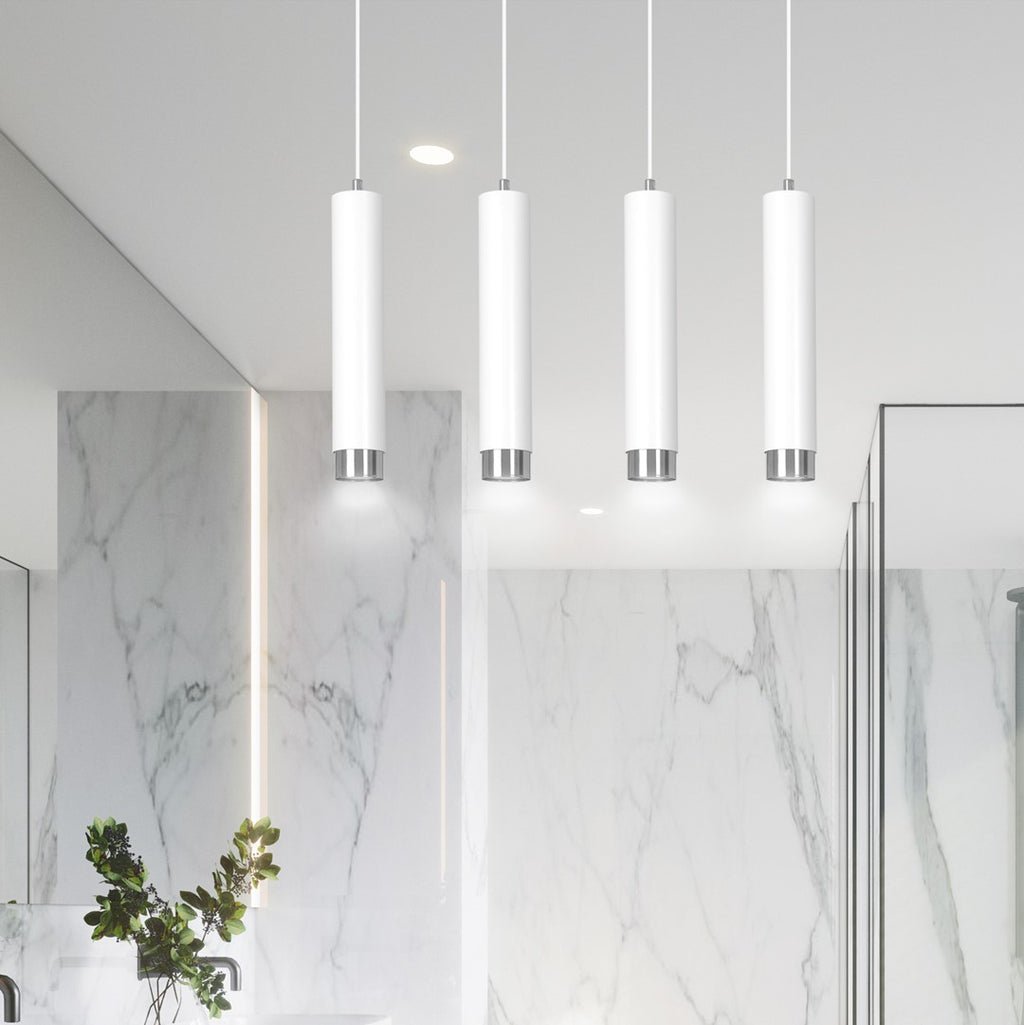 Hanglamp gepoedercoat staal modern Kibo wit met chroom, 4 lichtpunten, 60 cm breed