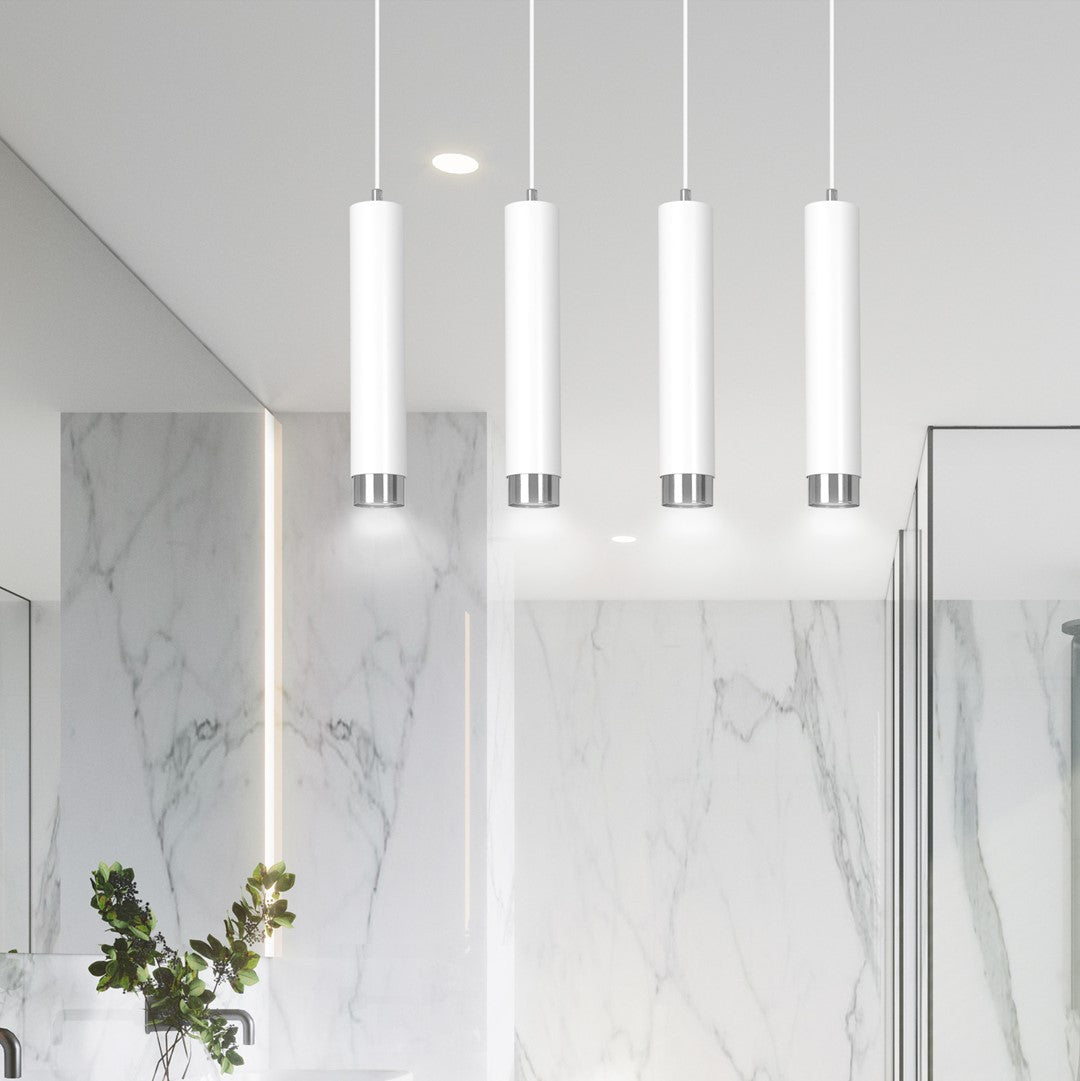 Hanglamp gepoedercoat staal modern Kibo wit met chroom, 4 lichtpunten, 60 cm breed
