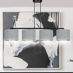 Hanglamp gepoedercoat staal en stof Hilde, grijs met zwart frame, 4 kappen Ø 20 cm – 97 x 100 cm
