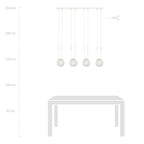 Hanglamp 4 lichts gepoedercoat staal en glas, retro Glam, wit met transparante kappen, 92 x 115 cm