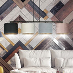 Hanglamp gepoedercoat staal met stoffen kappen Hilde, zwart, grijs, roze, 4 lichts, 97 x 100 cm