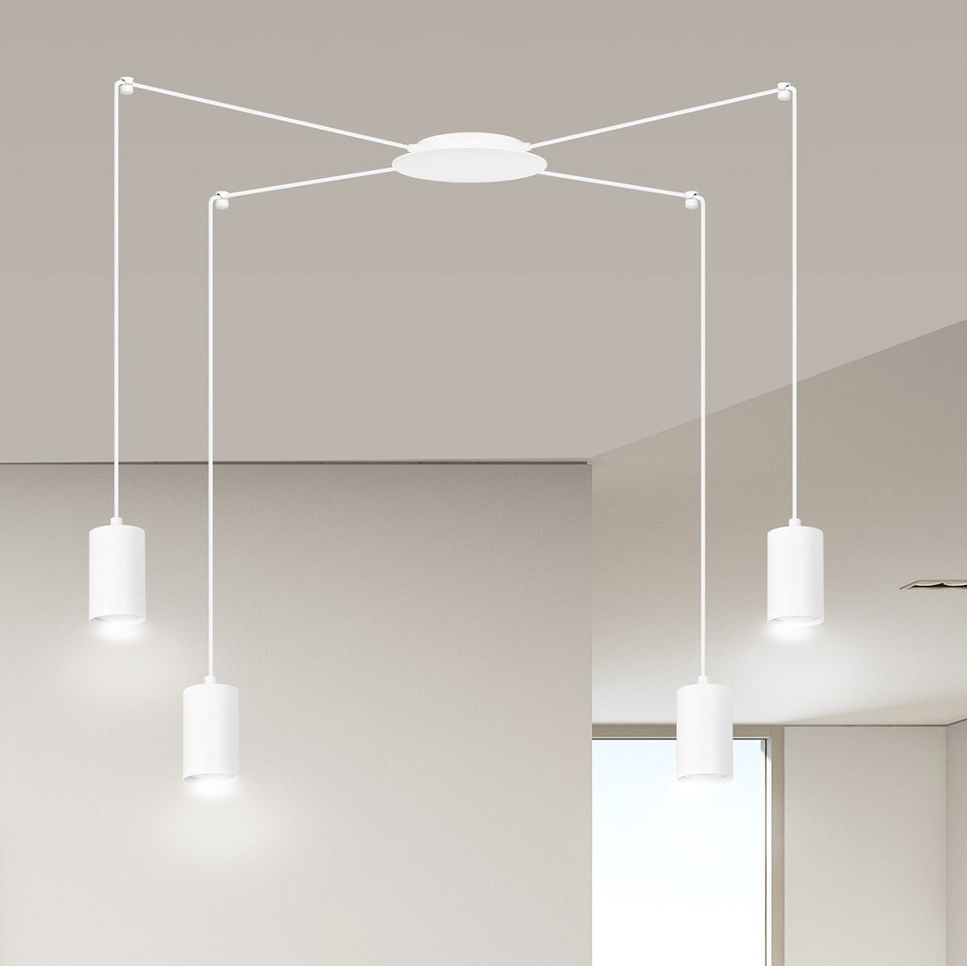 Hanglamp gepoedercoat staal Traker 4 lichts, wit, modern, met 4 GU10-fittingen en verstelbare hoogte