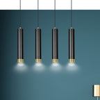 Hanglamp gepoedercoat staal Kibo, modern, zwart met goud, 4 lichts, 60 cm breed, voor woonkamer, keuken en thuiskantoor