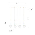 Hanglamp gepoedercoat staal en glas Glam 4 lichts, wit met opaalglas – 92 x 115 cm, eettafel