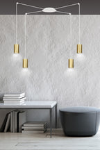 Hanglamp Traker gepoedercoat staal, modern, wit met goud, 4 fittingen, verstelbare hoogte