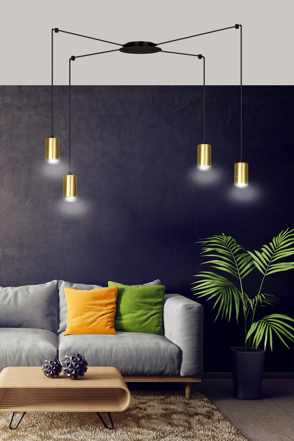 Hanglamp spider gepoedercoat staal modern zwart en goud, 4 lichts met GU10-fittingen