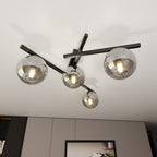 Plafondlamp staal en glas Smart 4 lichts, zwart met grafiet glazen kappen, 63 x 25 cm, E14