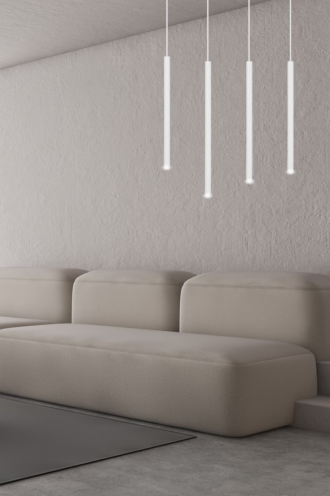 Hanglamp gepoedercoat staal minimalistisch Selter 4 wit, 4 lichtpunten G9, 60 x 120 cm, woonkamer en eetkamer