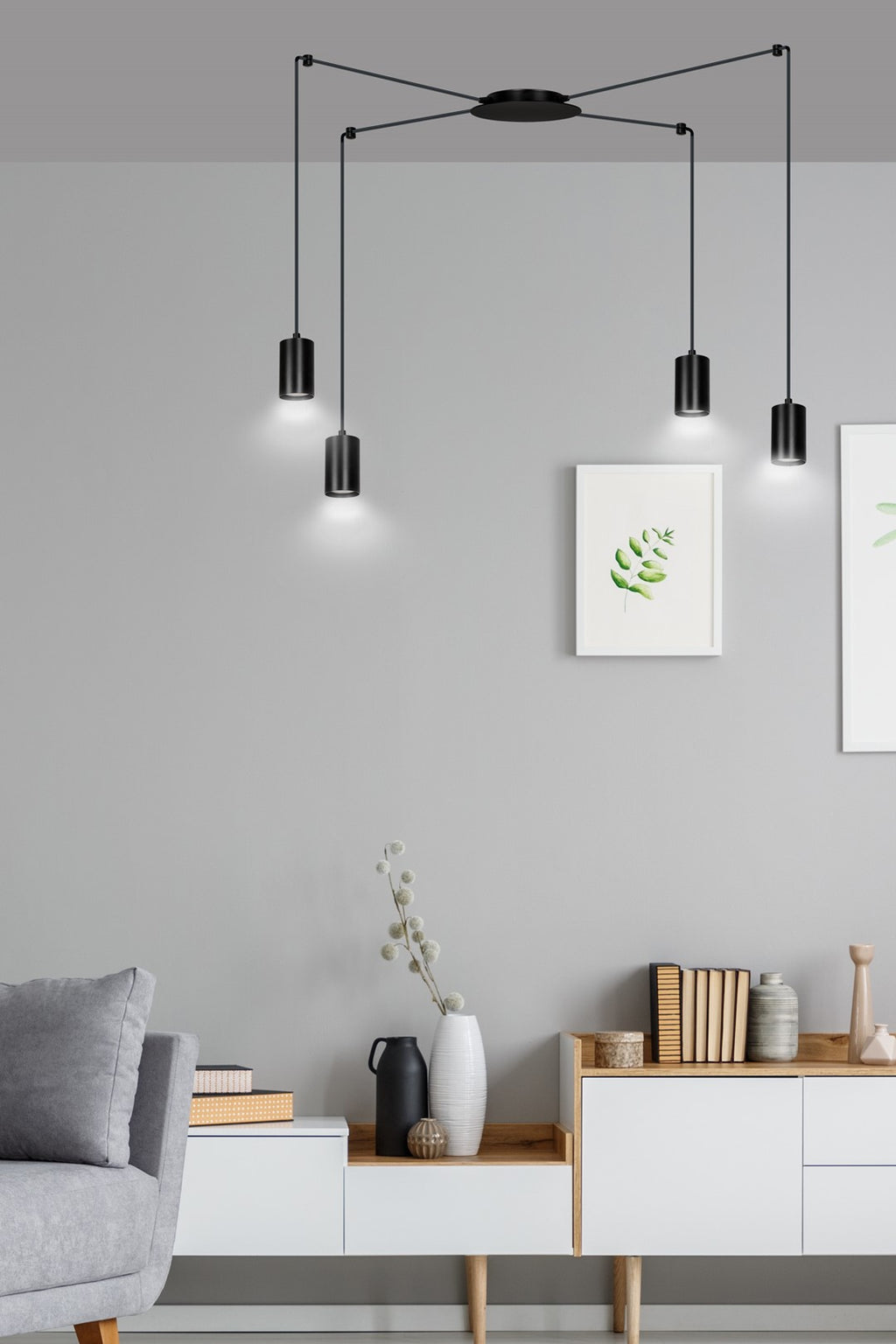 Hanglamp staal modern Traker zwart, 4 lichts, verstelbare hoogte, met 4 fittingen