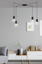 Hanglamp staal modern Traker zwart, 4 lichts, verstelbare hoogte, met 4 fittingen
