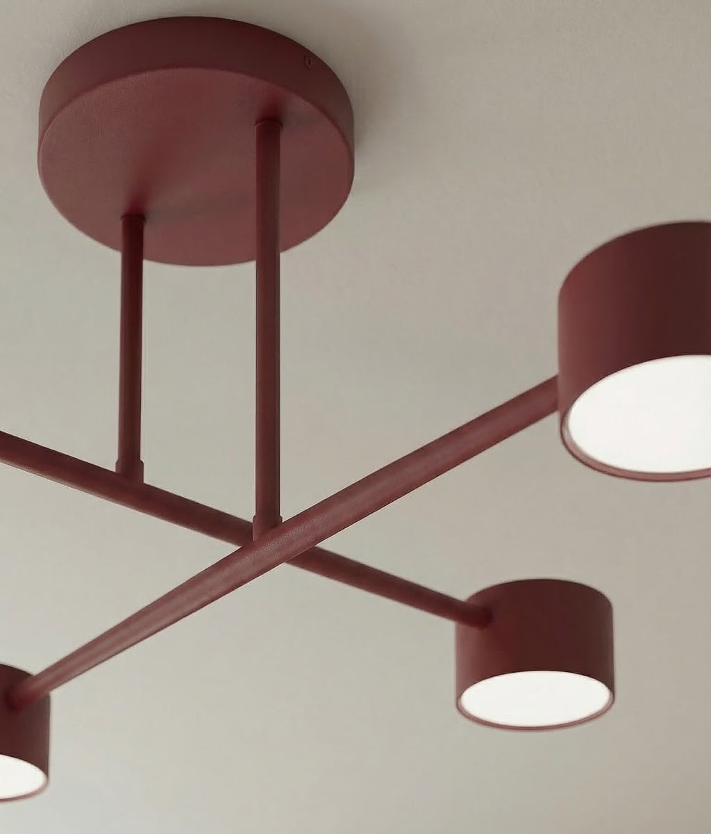 Plafondlamp gepoedercoat staal Halo modern bordeaux 4 lichts, 60 x 60 cm voor woonkamer en slaapkamer