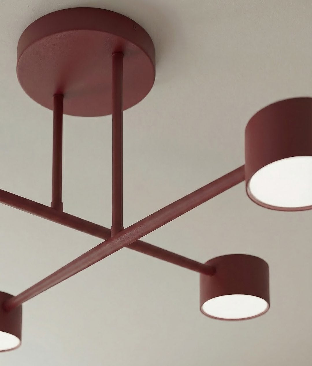 Plafondlamp gepoedercoat staal Halo modern bordeaux 4 lichts, 60 x 60 cm voor woonkamer en slaapkamer