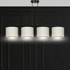 Hanglamp gepoedercoat staal Hilde 4 kappen, wit met goudkleurige binnenzijde, zwart frame, 97 x 100 cm, eetkamer