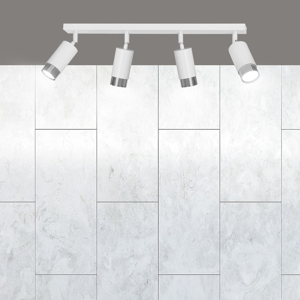 Plafondlamp staal Hiro, modern, wit met zilver, 60 cm, 4 verstelbare spots, voor keuken, hal of slaapkamer