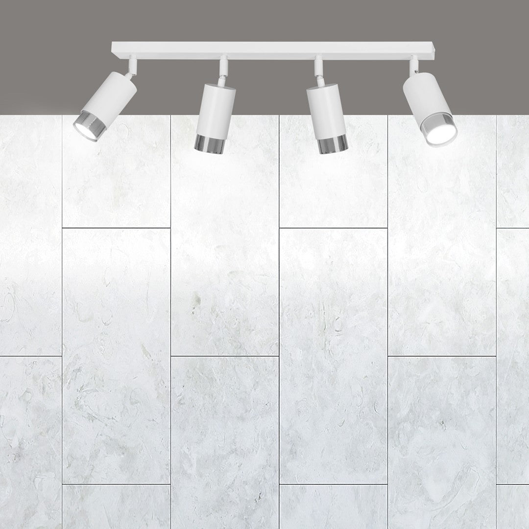 Plafondlamp staal Hiro, modern, wit met zilver, 60 cm, 4 verstelbare spots, voor keuken, hal of slaapkamer