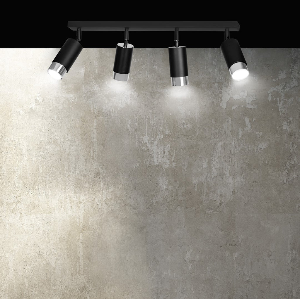 Plafondlamp gepoedercoat staal modern Hiro zwart zilver, 4 verstelbare spots, breedte 60 cm, voor hal en keuken