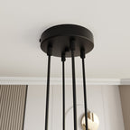 Hanglamp gepoedercoat staal en stof Motief boho, zwart met beige kappen, 4 fittingen E27, 82 x 100 cm