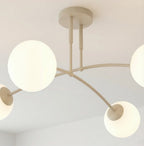 Plafondlamp staal en glas beige modern, 4 witte glazen bollen Ø 14 cm, 60 x 60 cm voor woonkamer