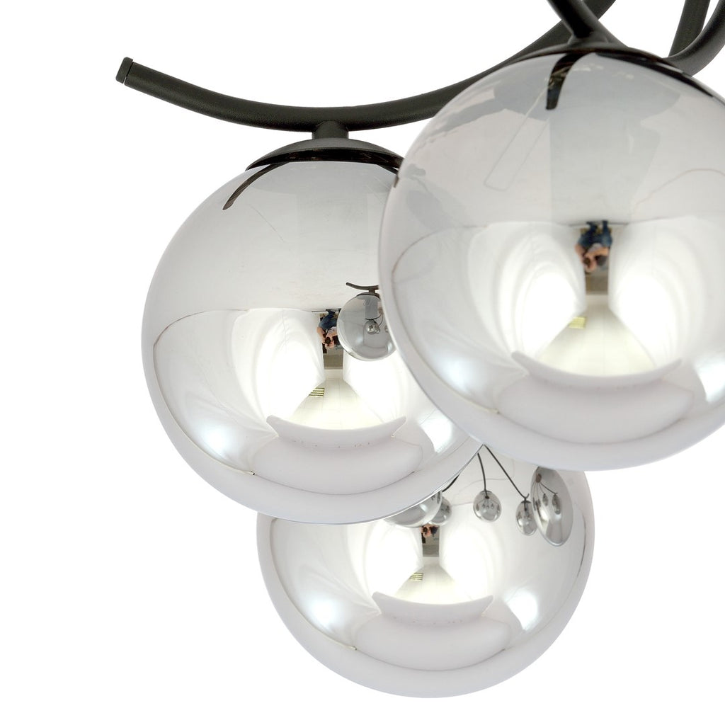 Plafondlamp gepoedercoat staal en glas Boston, zwart met grafiet glazen kappen, 4 lichts, 70 x 37 cm, E14