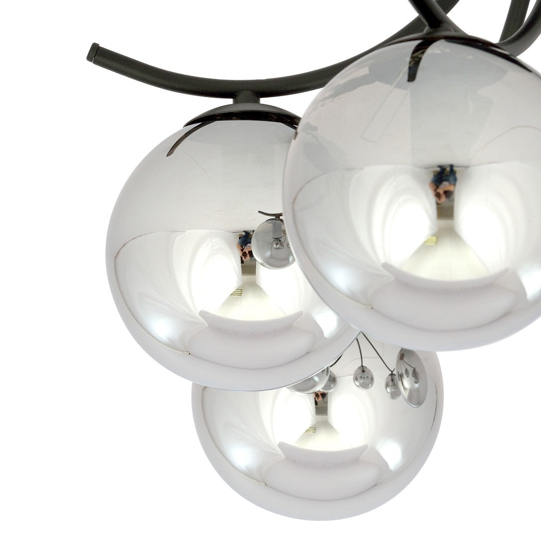 Plafondlamp gepoedercoat staal en glas Boston, zwart met grafiet glazen kappen, 4 lichts, 70 x 37 cm, E14