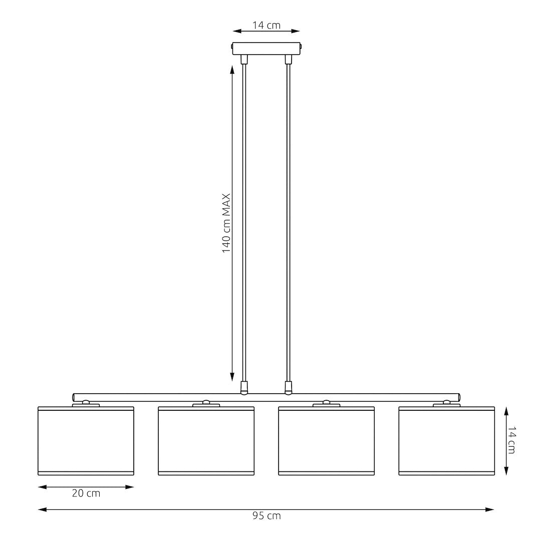 Hanglamp gepoedercoat staal modern Lux zwart 96 x 20 cm, 4 fittingen, voor eettafel of keuken
