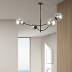 Plafondlamp gepoedercoat staal en glas Hunter, zwart met grafiet glazen kappen, 4 lichts, 89 x 63 cm