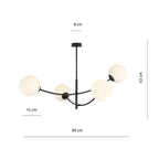 Plafondlamp gepoedercoat staal en glas Hunter, modern, zwart met witte kappen, 4 lichtpunten E14