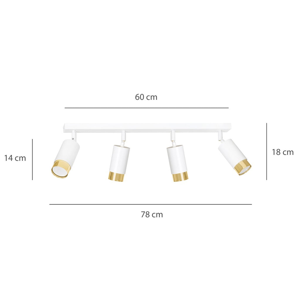 Plafondlamp spots gepoedercoat staal Hiro, wit en goud, 4 lichtpunten, 60 cm breed