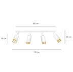 Plafondlamp spots gepoedercoat staal Hiro, wit en goud, 4 lichtpunten, 60 cm breed