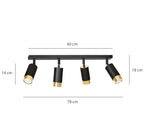 Plafondlamp gepoedercoat staal Hiro zwart en goud, 4 verstelbare spots – 60 cm breed