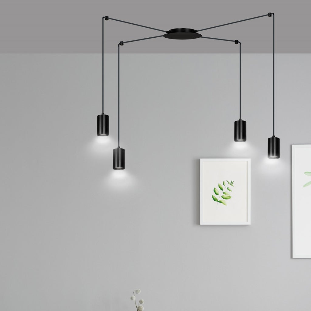 Hanglamp staal modern Traker zwart, 4 lichts, verstelbare hoogte, met 4 fittingen