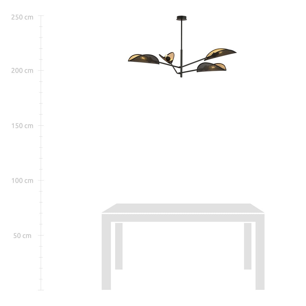 Plafondlamp gepoedercoat staal Vene zwart goud, 4 lichts, 102 x 51 cm, woonkamer en slaapkamer