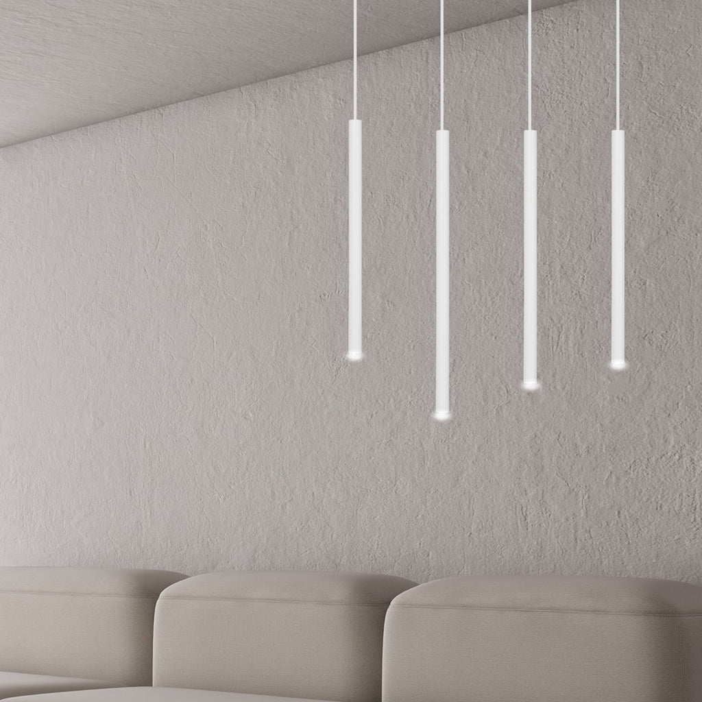 Hanglamp gepoedercoat staal minimalistisch Selter 4 wit, 4 lichtpunten G9, 60 x 120 cm, woonkamer en eetkamer