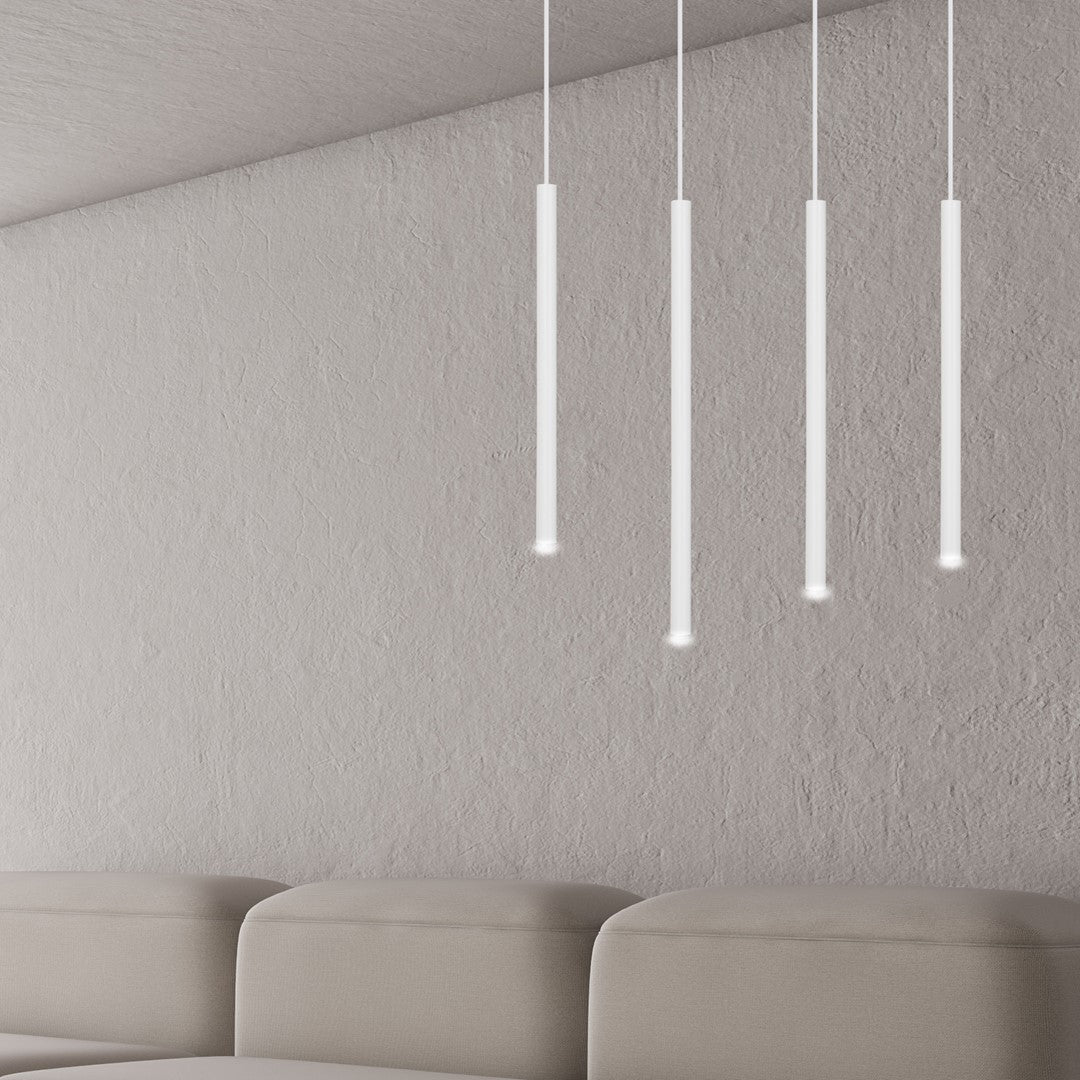 Hanglamp gepoedercoat staal minimalistisch Selter 4 wit, 4 lichtpunten G9, 60 x 120 cm, woonkamer en eetkamer