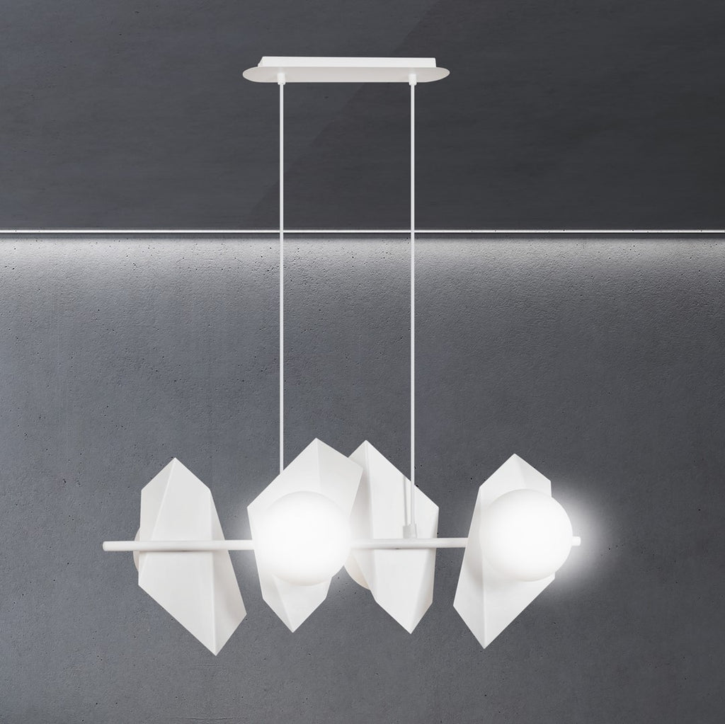 Hanglamp Drifton gepoedercoat staal en glas, wit, 4 fittingen E14, verstelbare hoogte, 90 x 100 cm