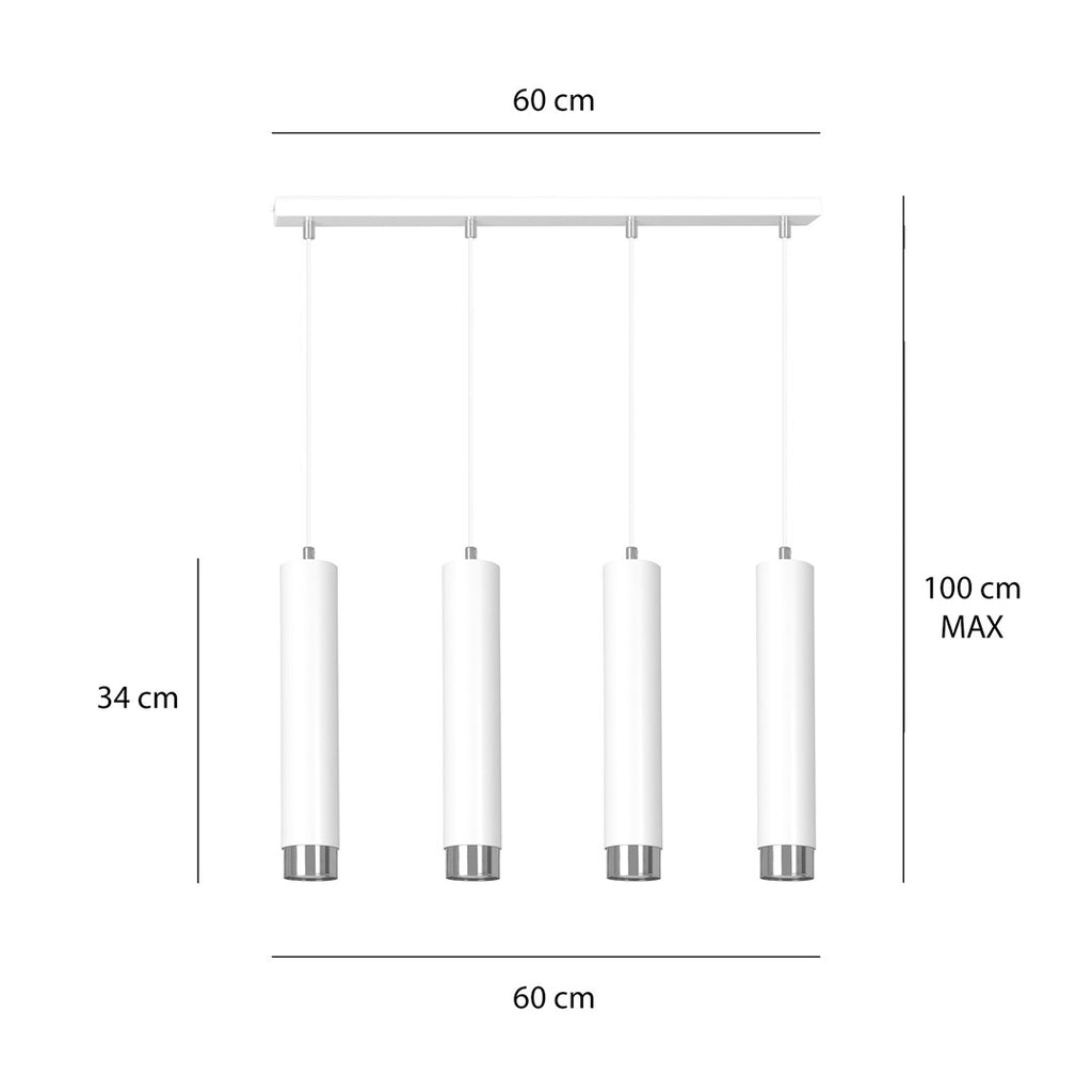 Hanglamp gepoedercoat staal modern Kibo wit met chroom, 4 lichtpunten, 60 cm breed