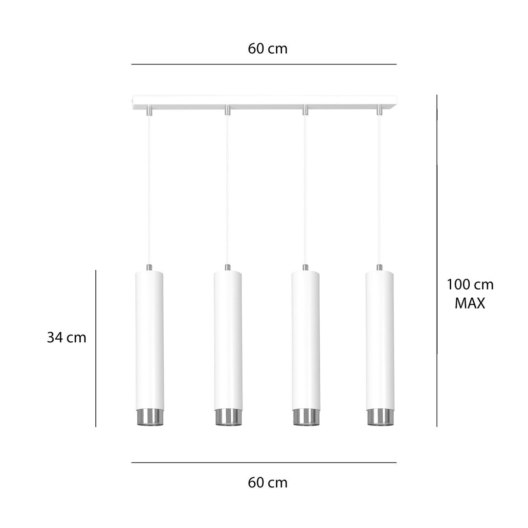 Hanglamp gepoedercoat staal modern Kibo wit met chroom, 4 lichtpunten, 60 cm breed