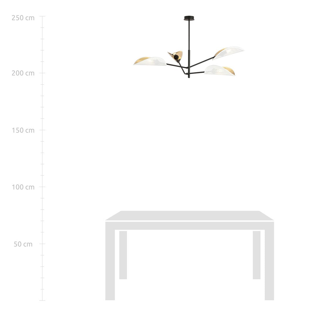 Plafondlamp gepoedercoat staal, modern, Vene zwart met wit en gouden kappen, 4 lichts, 102 x 51 cm, woonkamer en slaapkamer