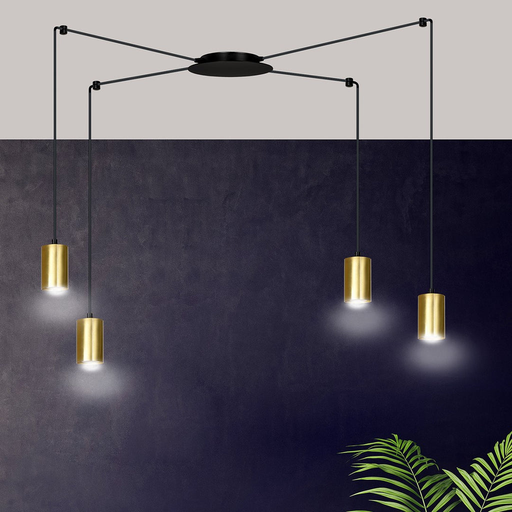 Hanglamp spider gepoedercoat staal modern zwart en goud, 4 lichts met GU10-fittingen