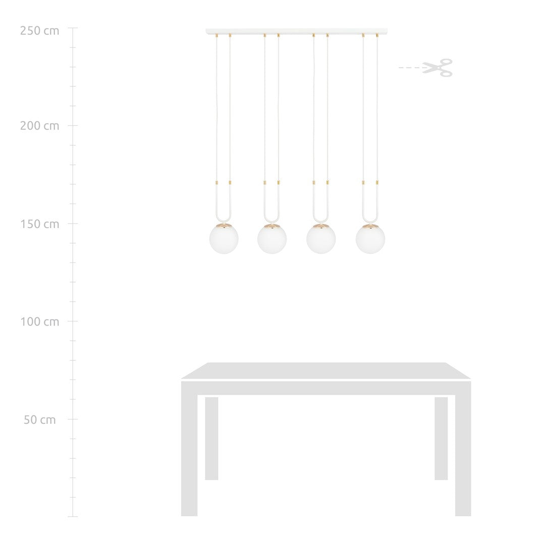 Hanglamp gepoedercoat staal en glas Glam 4 lichts, wit met opaalglas – 92 x 115 cm, eettafel