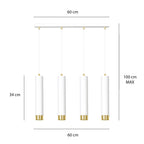 Hanglamp 4 lichts gepoedercoat staal Kibo modern wit met goud, 60 cm breed, voor woonkamer, keuken of werkplek