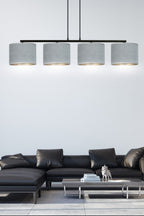 Hanglamp gepoedercoat staal en stof Hilde, grijs met zwart frame, 4 kappen Ø 20 cm – 97 x 100 cm