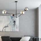 Plafondlamp gepoedercoat staal en glas Hunter, zwart met grafiet glazen kappen, 4 lichts, 89 x 63 cm