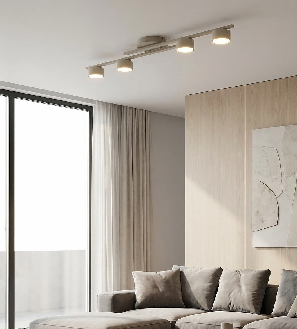 Plafondlamp gepoedercoat staal Fragment, modern, beige, 87 x 29 cm, met 4 fittingen voor woonkamer of slaapkamer