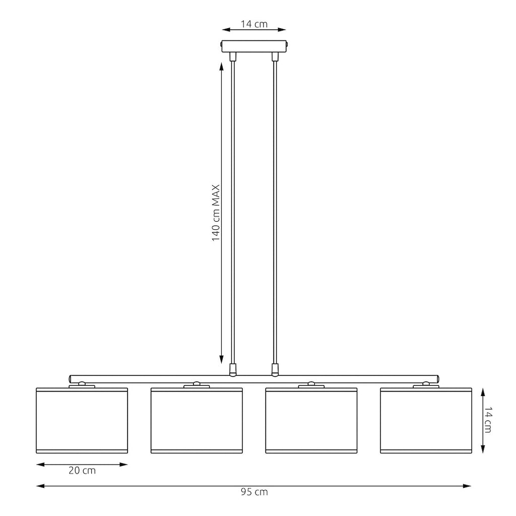 Hanglamp staal modern Lux zwart met goud, 4 lichtpunten, kap Ø 20 cm, breedte 96 cm, boven eettafel of keukeneiland