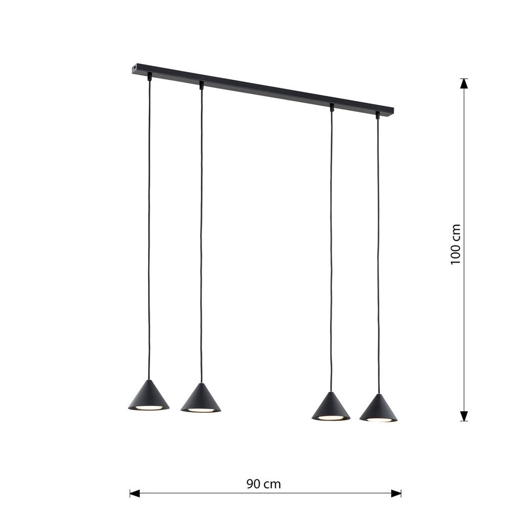 Hanglamp 4 lichts gepoedercoat staal minimalistisch zwart, 90 x 100 cm, voor woonkamer en eetkamer