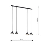 Hanglamp 4 lichts gepoedercoat staal minimalistisch zwart, 90 x 100 cm, voor woonkamer en eetkamer