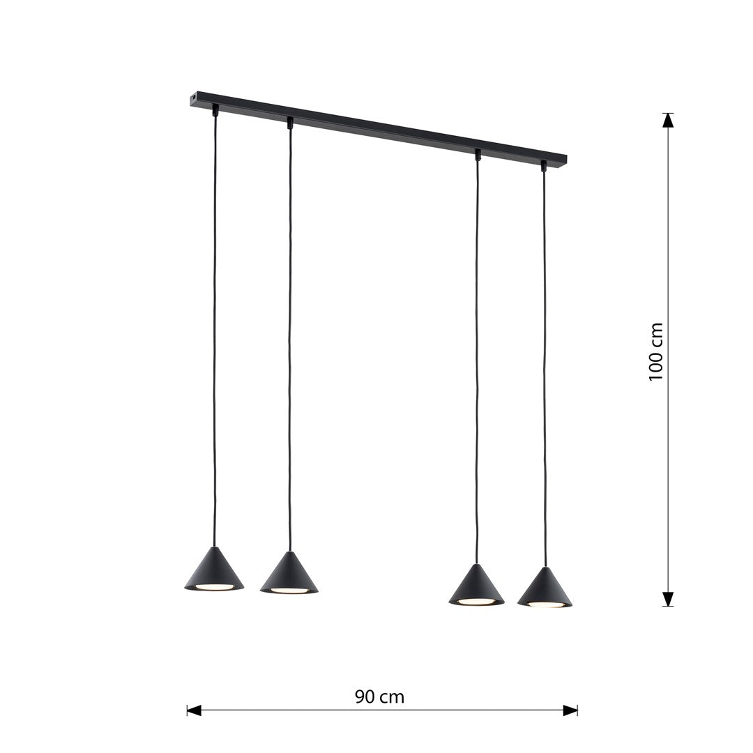 Hanglamp 4 lichts gepoedercoat staal minimalistisch zwart, 90 x 100 cm, voor woonkamer en eetkamer