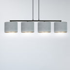 Hanglamp gepoedercoat staal en stof Hilde, grijs met zwart frame, 4 kappen Ø 20 cm – 97 x 100 cm