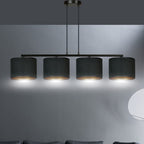 Hanglamp gepoedercoat staal en stof Hilde zwart met gouden binnenkant, 4 kappen Ø 20 cm, eettafel